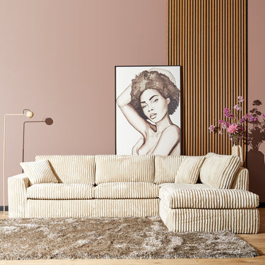 Corner Sofa – Right Chaise, Wide Cord Fabric, Beige Colour – Teddy | Starfurn