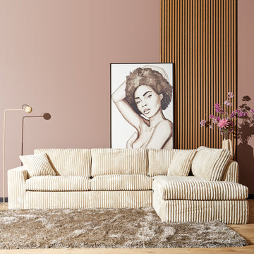 Corner Sofa – Right Chaise, Wide Cord Fabric, Beige Colour – Teddy | Starfurn