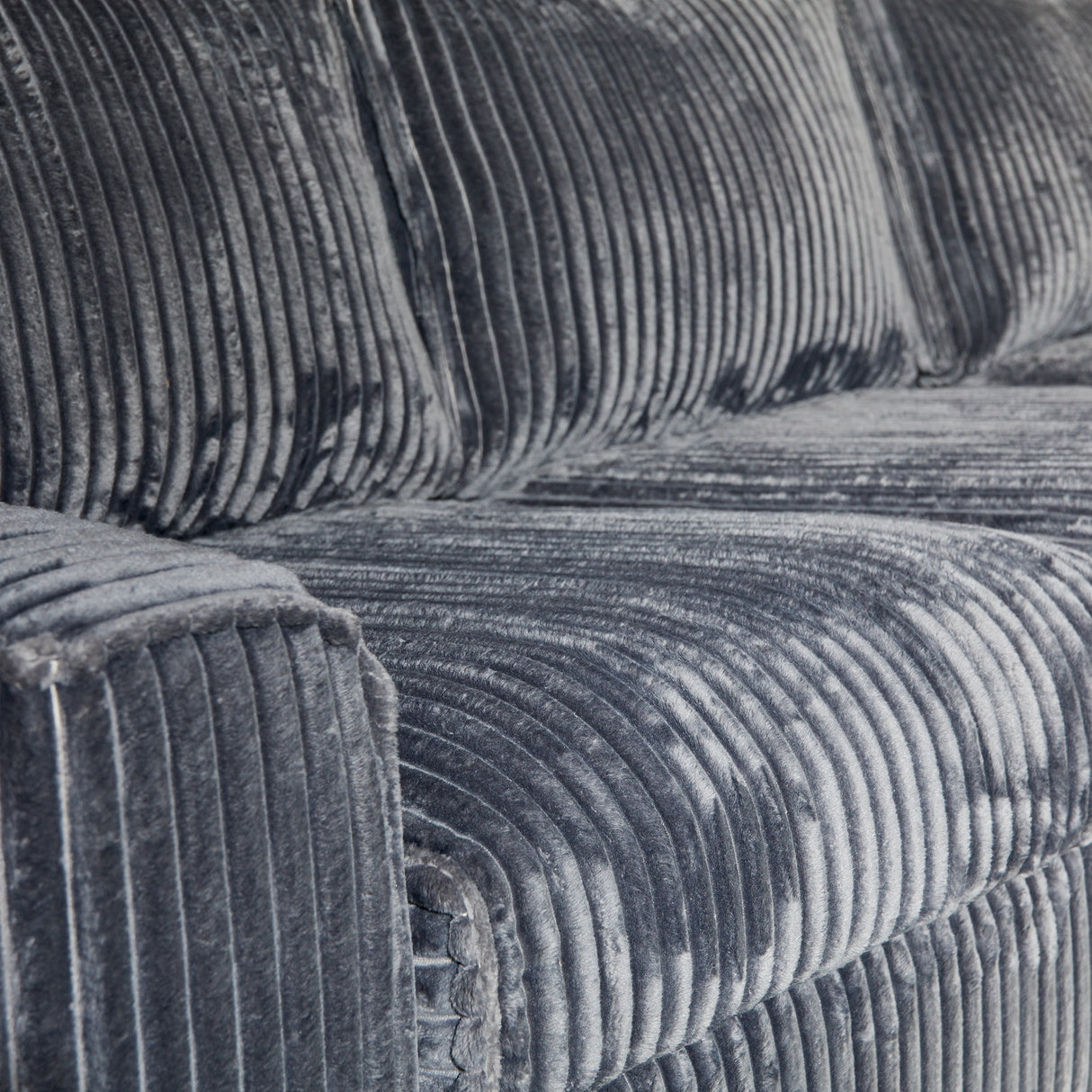 Ecksofa – Anthrazit Stoff, Breite Rippenstruktur, Rechte Ottomane – Teddy | Starfurn