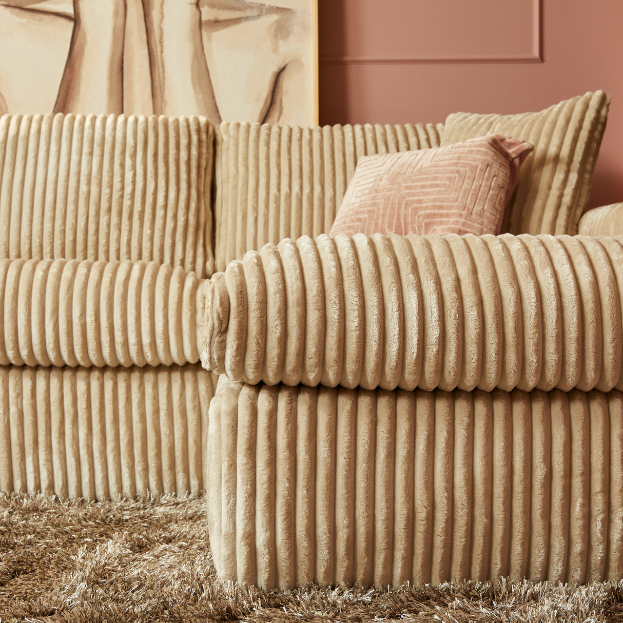 Corner Sofa – Tilia 03 Fabric, Left Divan, Right Lounge, 2.5-Seater - Teddy | Starfurn