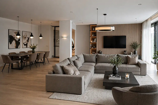 Moderner Einrichtungsstil im kleinen Wohn-Esszimmer – klare Linien, neutrale Farben und reduzierte Möbel für ein aufgeräumtes Gesamtbild