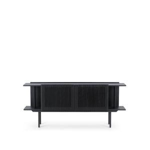 Sideboard – Angled Oak Slat Design, Soft-Close Hinges, Cable Management Openings – Louvre | Njordec