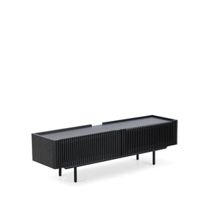 TV Lowboard – Oblique Oak Slat Design, Soft-Close Hinges, Cable Management Openings – Louvre | Njordec