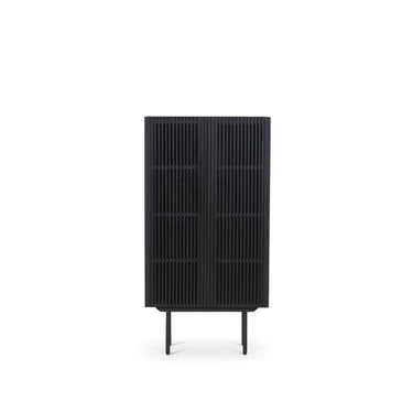 Highboard – Slanted Oak Lamella Design, Soft-Close Hinges, Adjustable Shelves – Louvre | Njordec
