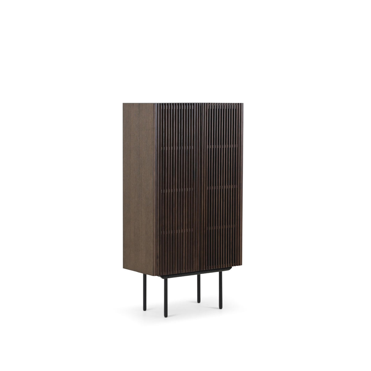 Highboard - Eichenlamellen Raucheiche Metallfüße – Louvre | Njordec