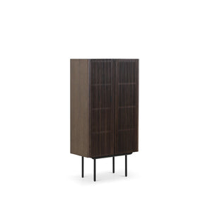 Highboard - Eichenlamellen Raucheiche Metallfüße – Louvre | Njordec