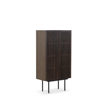 Highboard - Eichenlamellen Raucheiche Metallfüße – Louvre | Njordec