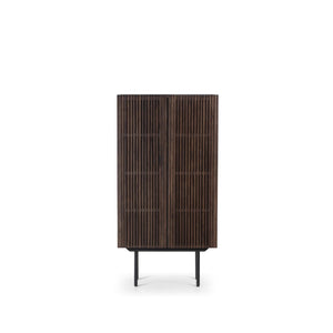 Highboard - Eichenlamellen Raucheiche Metallfüße – Louvre | Njordec