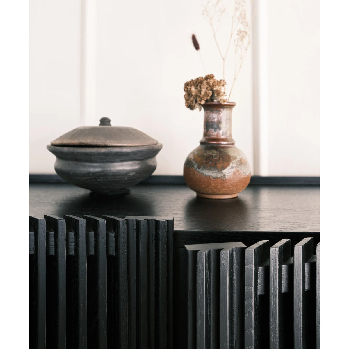 Sideboard - Oak Slats Black Oak Metal Legs – Louvre | Njordec