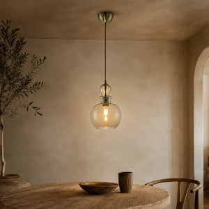 Pendant lamp with bronze metal frame and amber glass shade in a modern design - Tone | Maytoni