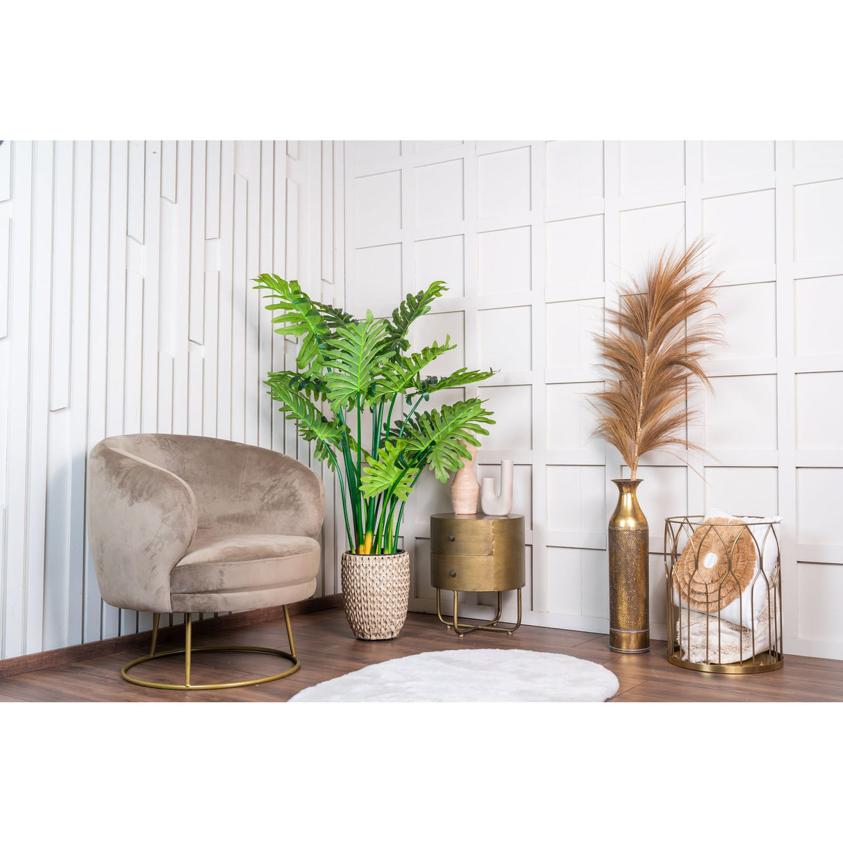 Kunstpflanze – Kunststoffmaterial, Tropisches Design, Große Blätter, 140 cm - Philodendron | NeverLeafs