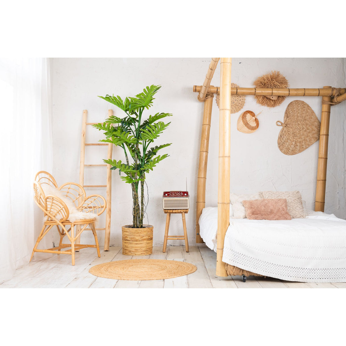 Kunstpflanze – Kunststoffmaterial, Tropisches Design, Großes Blattdesign, 180 cm - Philodendron | NeverLeafs