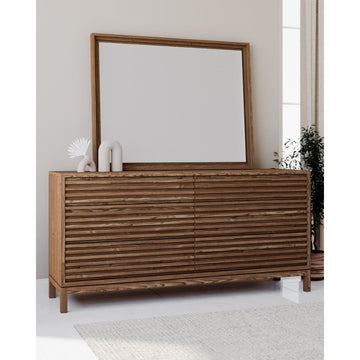 Chest of Drawers – Solid Ash Wood, Louvered Front Design, Six Drawers, Roux Brown Finish – Tanner | Modus Furniture International