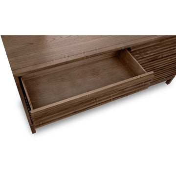 Chest of Drawers – Solid Ash Wood, Louvered Front Design, Six Drawers, Roux Brown Finish – Tanner | Modus Furniture International