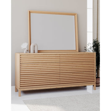 Chest of Drawers – Solid Ash Wood, Louver Front Design, Six Drawers, Flaxen Finish – Tanner | Modus Furniture International