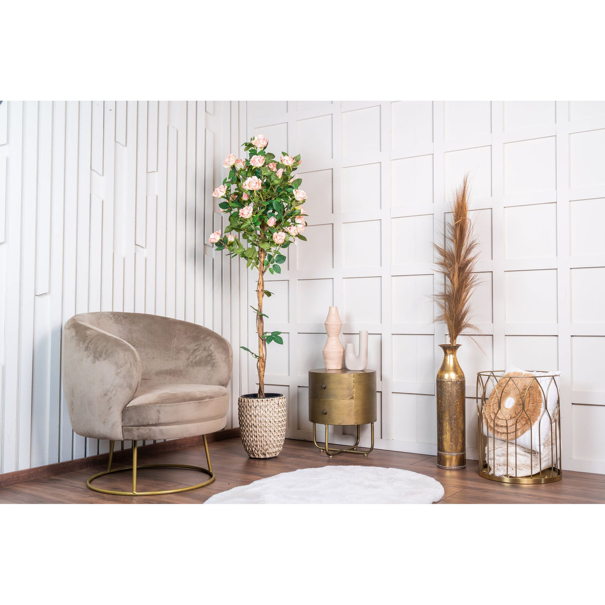Kunstpflanze – Kunststoffmaterial, Romantisches Design, Rosenblüten - Rosenbaum | NeverLeafs