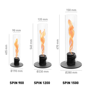 Tischkamin – Rotierende Flamme, Glaszylinder, Edelstahl - Spin | höfats