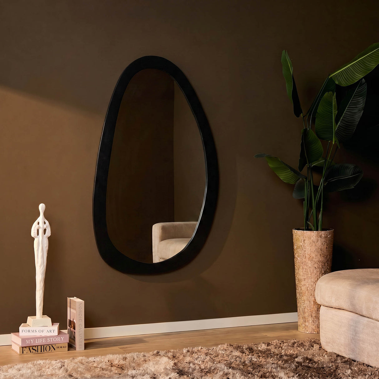 Mirror – Mango Wood Frame, Glass Surface, Irregular Shape – Lou | Starfurn