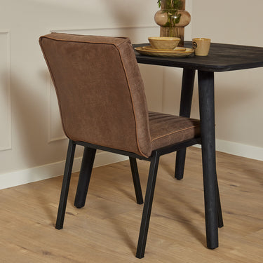 Dining Chair – Industrial Design, Brown Faux Leather, Steel Frame – Tivoli | Starfurn
