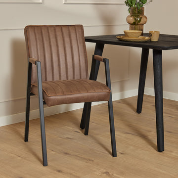 Dining Chair – Bull-Brown-Eco-Leather, Industrial Steel Frame, Armrests – Tivoli | Starfurn