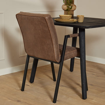 Dining Chair – Bull-Brown-Eco-Leather, Industrial Steel Frame, Armrests – Tivoli | Starfurn