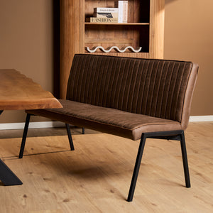 Esszimmerbank – Kunstleder Braun, Schwarzes Metallgestell, Kontrastnaht, 155 cm – Tivoli | Starfurn