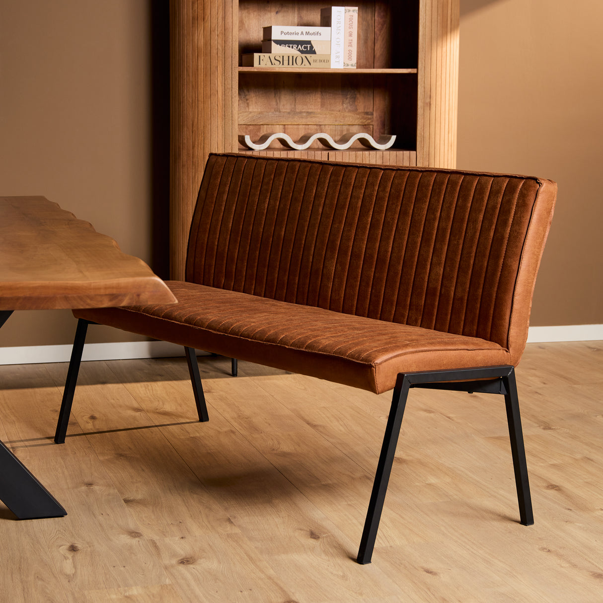 Dining Bench – Cognac-Colored Upholstery, Padded Material, Modern Design – Tivoli | Starfurn