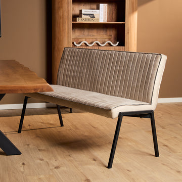 Esszimmerbank – Kunstleder Beige, Schwarzes Metallgestell, Kontrastnaht, 155 cm – Tivoli | Starfurn