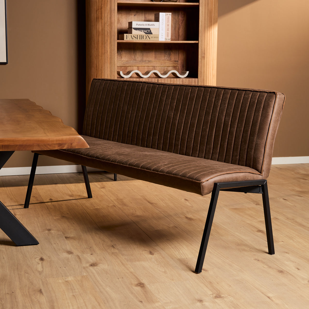 Dining Bench – Faux Leather, Contrast Stitching, Steel Frame – Tivoli | Starfurn