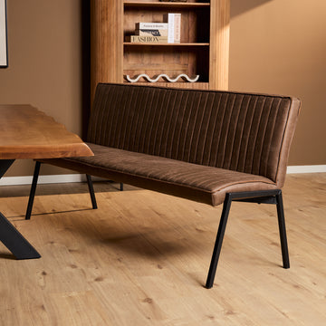 Esszimmerbank – Kunstleder Braun, Schwarzes Metallgestell, Kontrastnaht, 185 cm – Tivoli | Starfurn