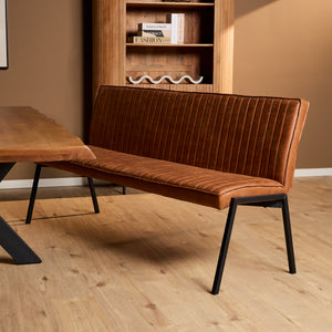 Esszimmerbank – Kunstleder Cognac, Schwarzes Metallgestell, Kontrastnaht, 185 cm – Tivoli | Starfurn