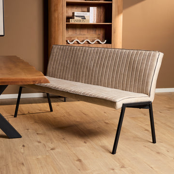 Esszimmerbank – Kunstleder Beige, Schwarzes Metallgestell, Kontrastnaht, 185 cm – Tivoli | Starfurn