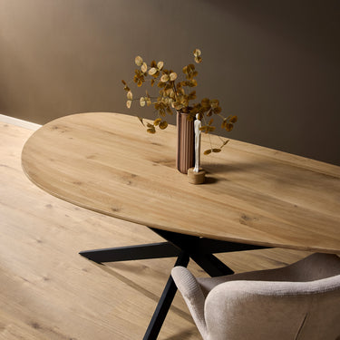 Dining Table – Solid Oak, Organic Tabletop, Black Matrix Legs – Cloud | Starfurn