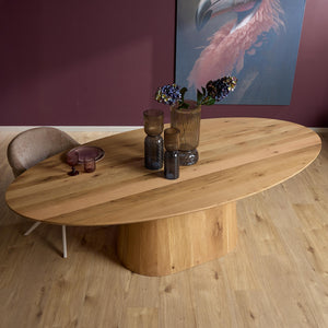 Dining Table – Natural Finish, Oak Wood Material, Oval Design – Riga | Starfurn
