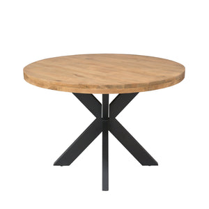 Dining Table - Solid Mango Wood, Black Metal, Round Shape - Dakota | Starfurn