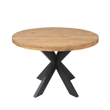 Dining Table - Solid Mango Wood, Black Metal, Round Shape - Dakota | Starfurn