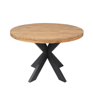 Dining Table - Solid Mango Wood, Black Metal, Round Shape - Dakota | Starfurn