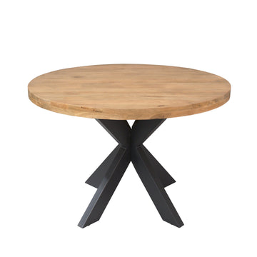 Esszimmertisch – Massives Mangoholz, Schwarzes Metall, Runde Form – Dakota | Starfurn