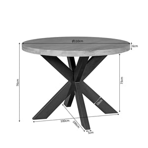 Dining Table - Solid Mango Wood, Black Metal, Round Shape - Dakota | Starfurn