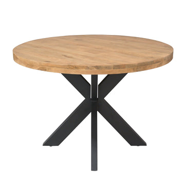 Esszimmertisch – Helles Mangoholz, Schwarzes Metall, Runde Form – Dakota | Starfurn