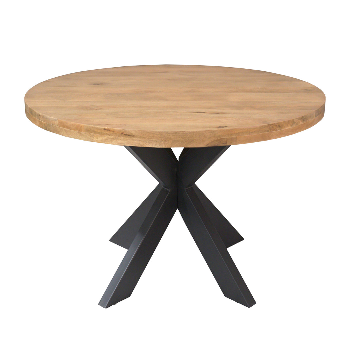 Esszimmertisch – Helles Mangoholz, Schwarzes Metall, Runde Form – Dakota | Starfurn