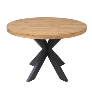 Esszimmertisch – Helles Mangoholz, Schwarzes Metall, Runde Form – Dakota | Starfurn