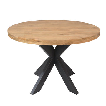 Esszimmertisch – Helles Mangoholz, Schwarzes Metall, Runde Form – Dakota | Starfurn