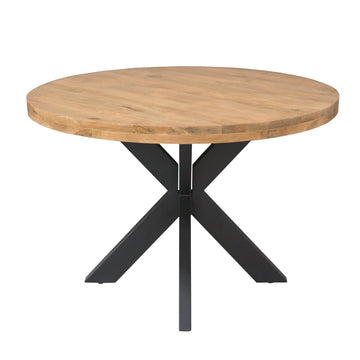 Esszimmertisch – Helles Mangoholz, Schwarzes Metall, Runde Form – Dakota | Starfurn