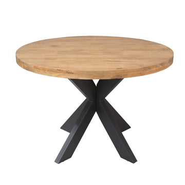 Esszimmertisch – Helles Mangoholz, Schwarzes Metall, Runde Form – Dakota | Starfurn