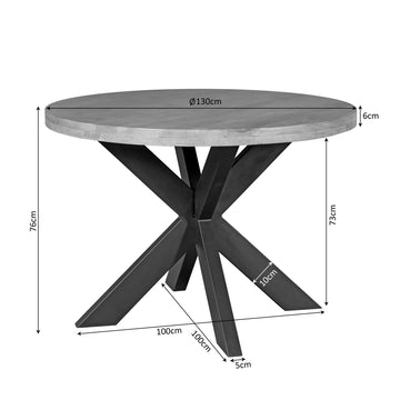 Esszimmertisch – Helles Mangoholz, Schwarzes Metall, Runde Form – Dakota | Starfurn