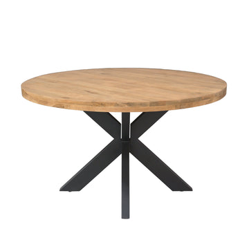 Esszimmertisch – Helles Mangoholz, Schwarzes Metall, Runde Form – Dakota | Starfurn