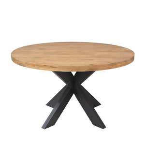 Esszimmertisch – Helles Mangoholz, Schwarzes Metall, Runde Form – Dakota | Starfurn