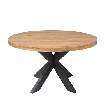 Esszimmertisch – Helles Mangoholz, Schwarzes Metall, Runde Form – Dakota | Starfurn