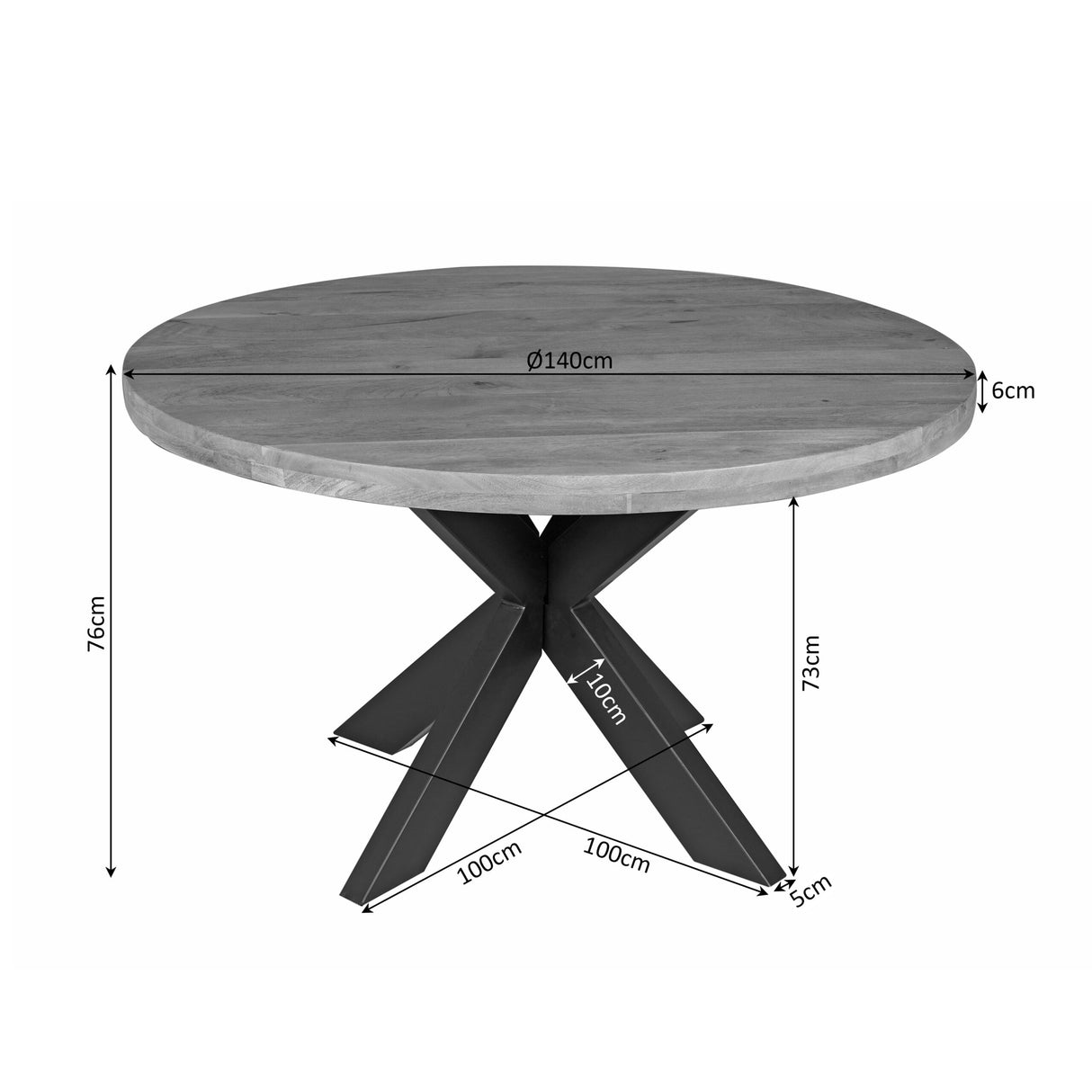 Esszimmertisch – Helles Mangoholz, Schwarzes Metall, Runde Form – Dakota | Starfurn